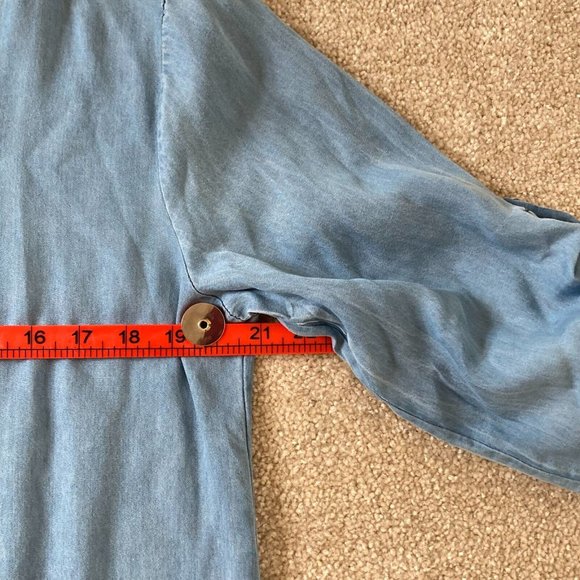 BNWT Women's Solid Blue Pullover V-Neck Long Sleeve Denim Tunic Dress Size UK 14 - Picture 9 of 10